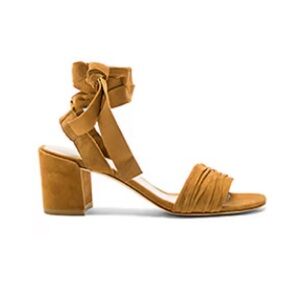 Stuart Weitzman Swifty Heel Ankle Wrap, Camel Suede, Size 6.5